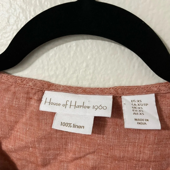 House of Harlow 1960 Embroidered 100% Linen Orange Blouse Fall Boho size XS - Picture 3 of 4